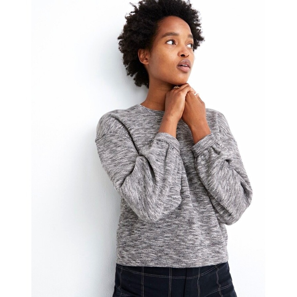 Madewell Knit Crew Neck Balloon Sleeve Sweater XXS Heathered Gray Cotton Blend